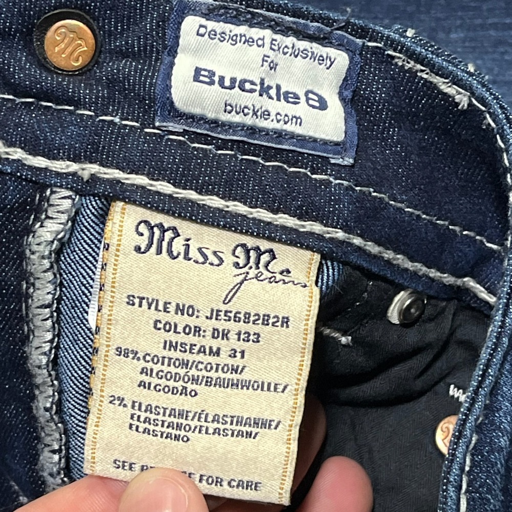 Miss Me Jeans Womens 27x32 Blue Boot Cut Low Rise Rhinestones Western Grunge Y2K - Picture 7 of 15
